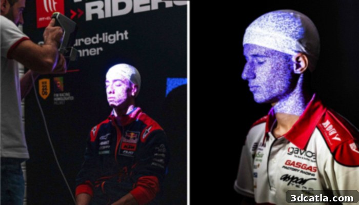 The rider's 3D scanned head will be used to create a custom-fitted helmet