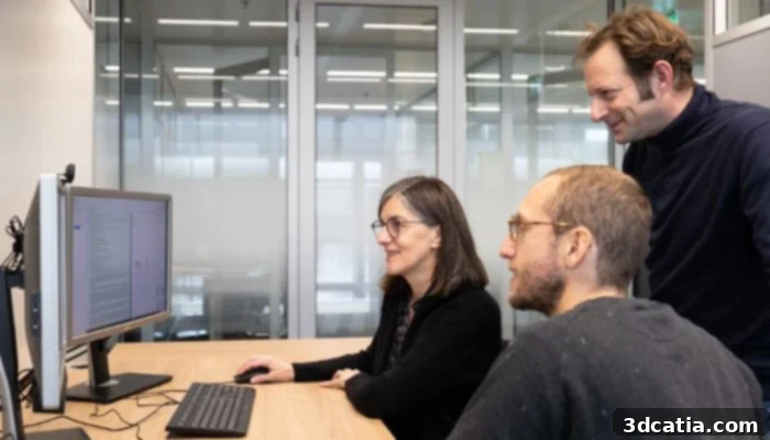 Monica Lozza collaborating with her team at the European Patent Office on 3D printing patent applications