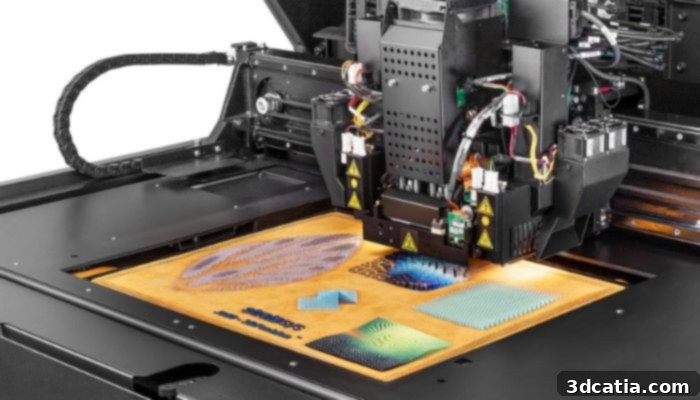 The Stratasys J850TM TechStyleTM 3D printer, used for direct-to-fabric printing in fashion.
