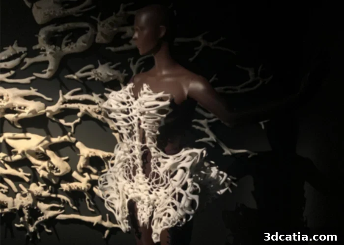 Close-up of the intricate Skeleton dress by Iris van Herpen