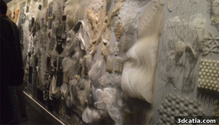 Iris van Herpen's workshop displaying various material samples and prototypes