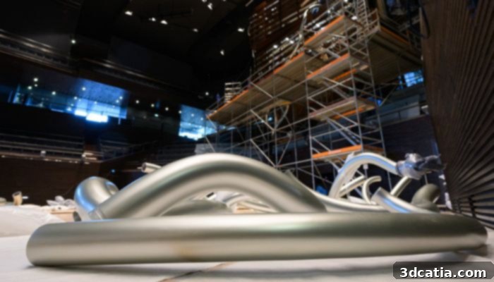 Close-up of the impressive 3D-printed organ pipes, showcasing their intricate design and material.