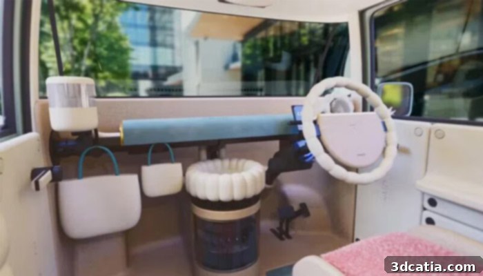 Daihatsu me:MO interior view, showing customizable 3D printed components