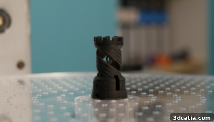 A high-precision part produced with resin 3D printing, showcasing intricate details and smooth surface.