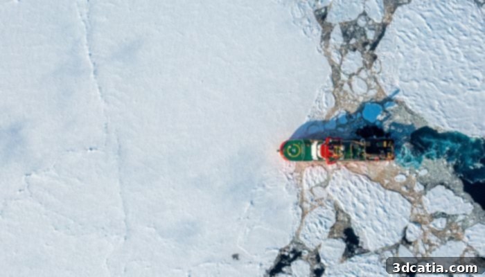 RRS David Attenborough sailing through ice-filled Ocean