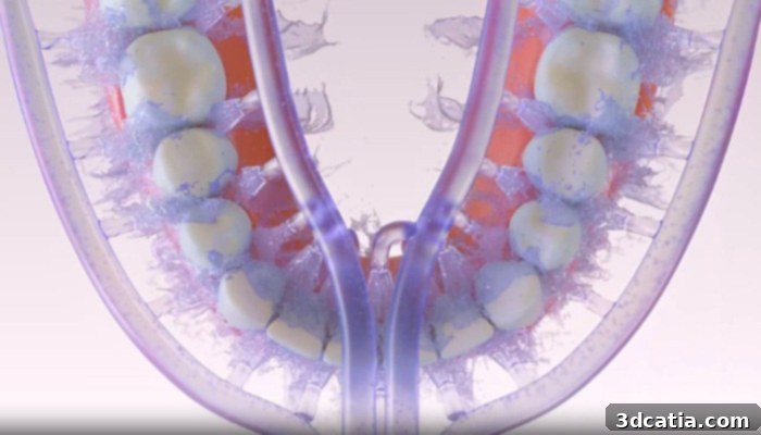 Graphic representation of personalized jets fitted throughout the mouthpiece of the Proclaim Custom-Jet Oral Health System
