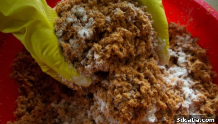 Preparation of mycelium substrate for sustainable furniture production.
