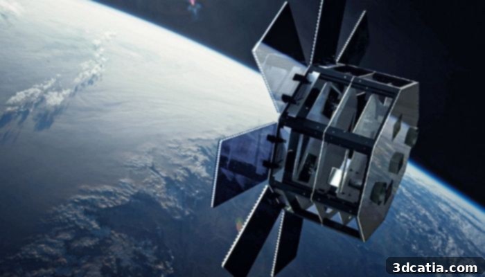 The LizzieSat™ satellite orbiting Earth, showcasing its innovative design.