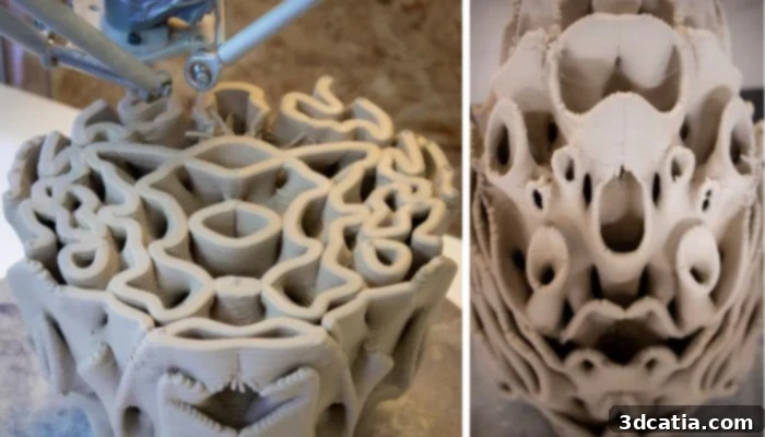 An example of organic structures made using 3D printing by Urban Reef