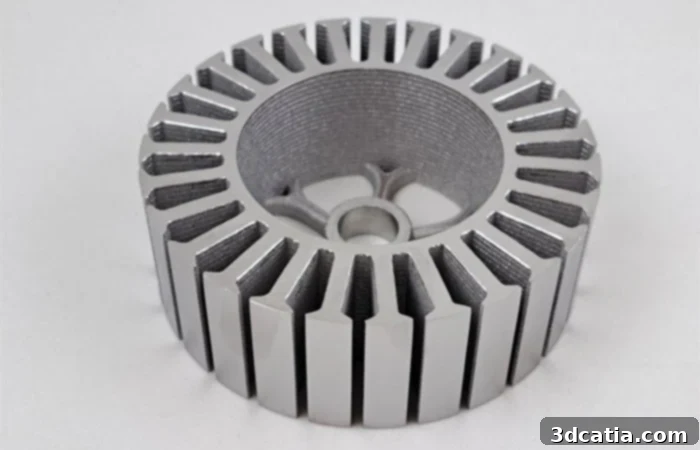 Example of a high-performance 3D-printed electric motor part made using Elkem's new iron-silicon powder.