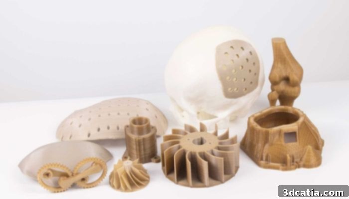 PEEK polymer components, highlighting its versatility and suitability for medical implants due to bone-mimicking properties