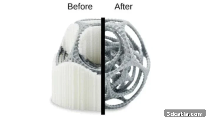 PVA support material dissolving in water