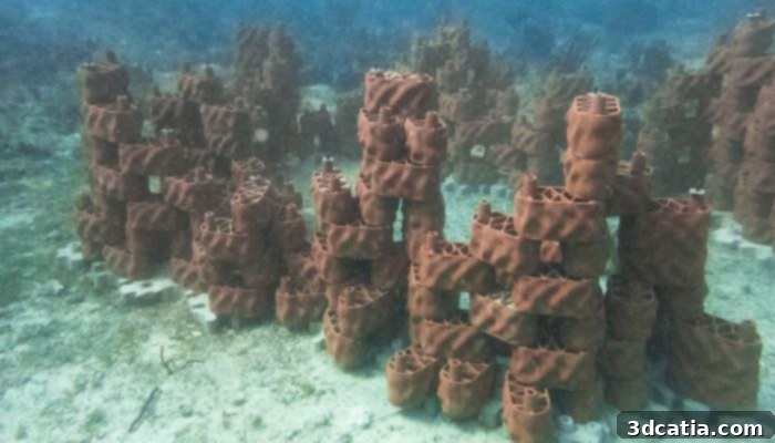 3D printed coral structure at the bottom of the sea in the British Virgin Islands, designed to revitalize marine life