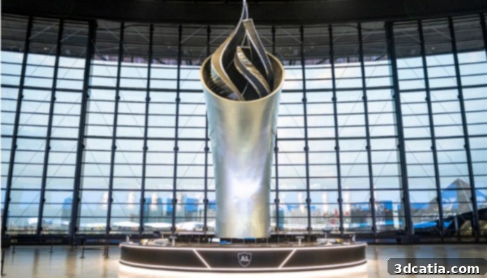 The impressive Al Davis Memorial Torch at Allegiant Stadium, showcasing the seamless blend of advanced 3D printing technologies and the dynamic world of sports.