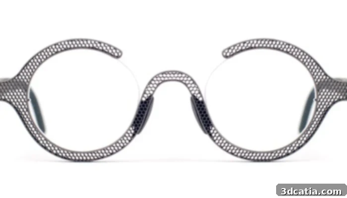 Close-up of 3D printed Hoet eyewear frames, highlighting intricate details.