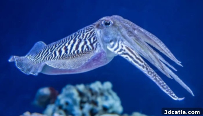 Cuttlefish swimming in the ocean, its structure inspiring new body armor.