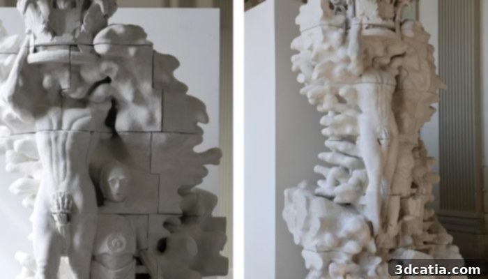 Reshaping Creativity: 3D Printing's Artistic Revolution 2 Hypnerotomachia Naturae, a 3D printed concrete sculpture exploring man, nature, and technology.