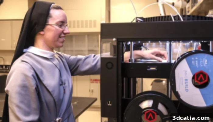 Sister Pieta from OSF Healthcare demonstrating 3D printing for medical applications