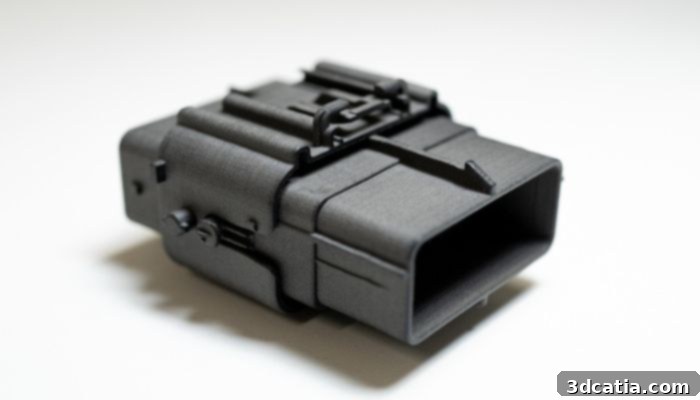 An electrical connector 3D printed using Evolve's STEP Technology, highlighting intricate details.