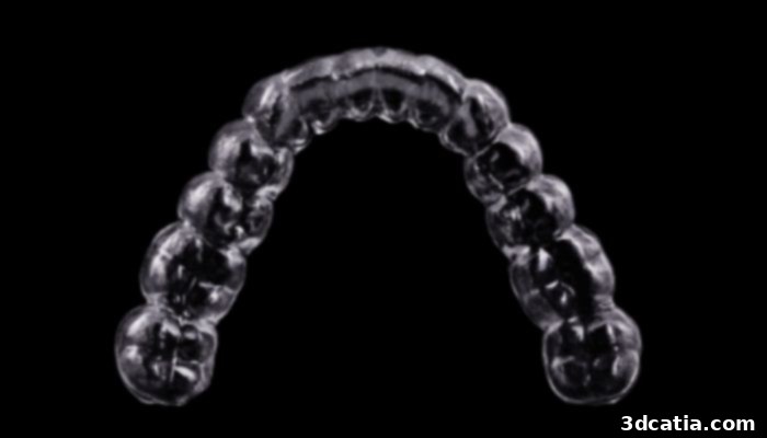 DREVE FotoDent 405 nm splint, a custom-fitted dental device for athletes produced with 3D printing.
