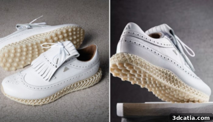 Adidas MC87 4D golf shoes with 3D printed soles, blending vintage style with modern performance.