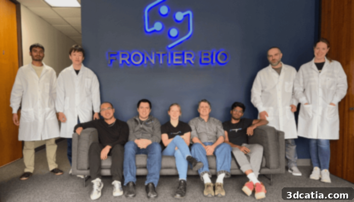 Frontier Bio's research team collaborating in the lab to advance tissue engineering and 3D bioprinting.