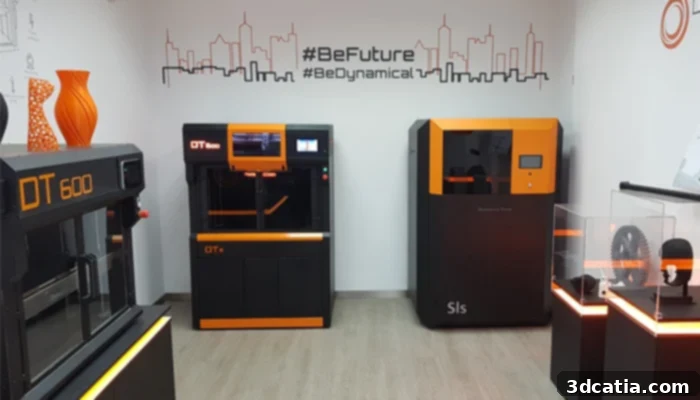 Dynamical Tools 3D Printers: DT600, DT600+, and SLS side by side