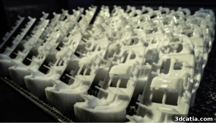 Stacked 3D printed parts using resin 3D printing, demonstrating DfAM for scalability, example by 3D Systems