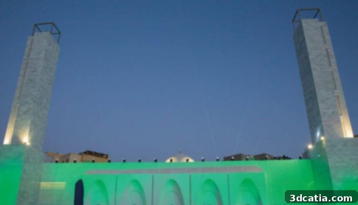 The towering minarets of the 3D printed mosque in Jeddah