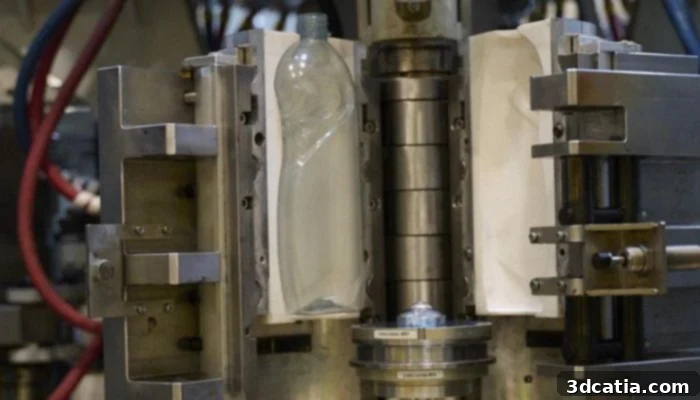 The 3D printed mold is attached to a metal apparatus and then can be used in conjunction with blow molding to create plastic bottles