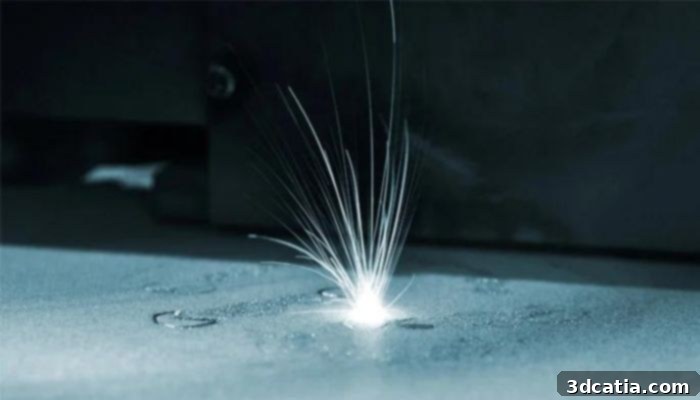 A visual representation of laser melting on a powder bed, highlighting the process that can influence pitting corrosion in 3D printed metals.