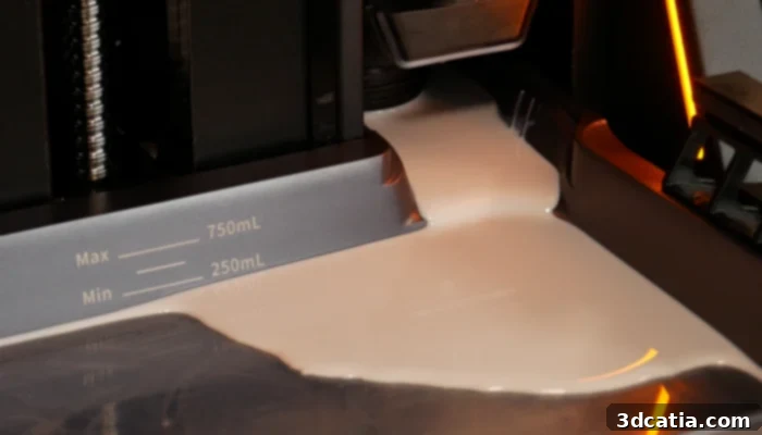 L'imprimante 3D gère automatiquement le remplissage de résine