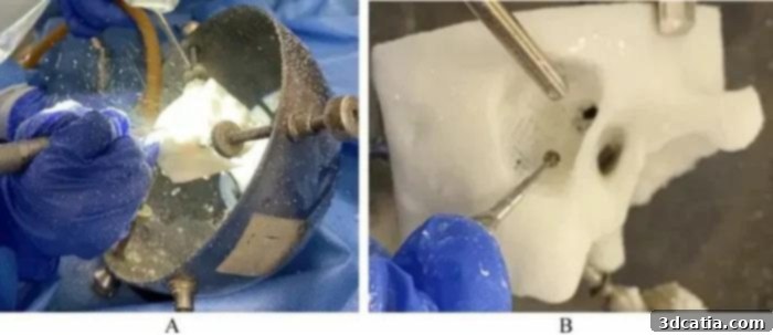 Close-up view of the 3D printed mastoidectomy simulator.