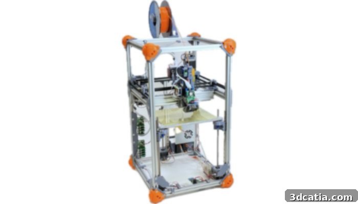 A cutting-edge 3D printer automatically generating printing parameters for diverse, unknown sustainable materials, showcasing innovation in eco-friendly additive manufacturing.