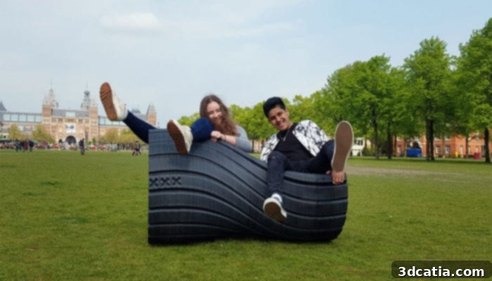 The New Raw's 3D printed benches demonstrate innovative design and sustainability, rocking gently to encourage interaction.