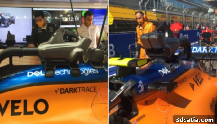 3D printed engine cooling duct on McLaren F1 car