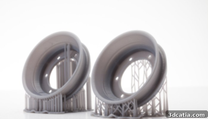 3D printing supports are removed during post-processing.