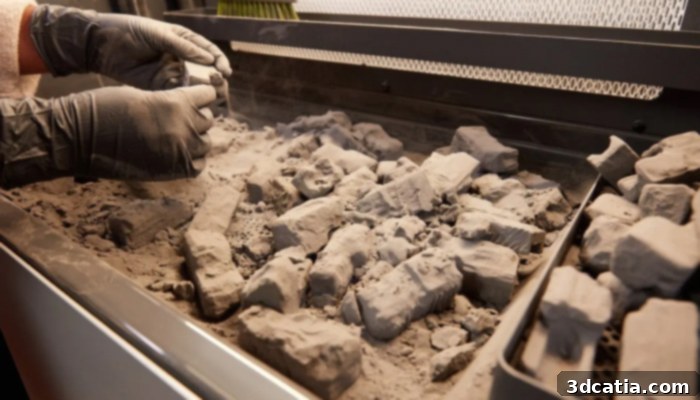 Depowdering removes excess powder from 3D printed parts, a vital post-processing step.