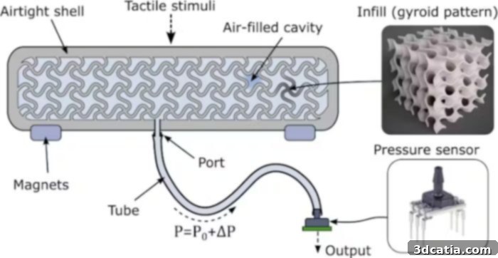 3D printed soft touch pad for robots showing internal air chambers