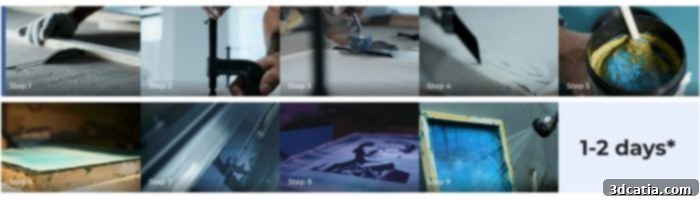 Traditional screen printing setup with multiple screens and tools