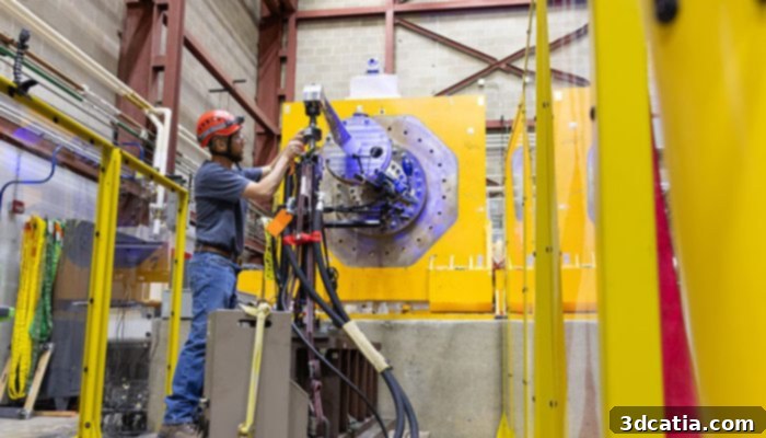 A 3D printed stainless steel tidal turbine spar undergoing rigorous testing to validate its durability and resistance to ocean forces.
