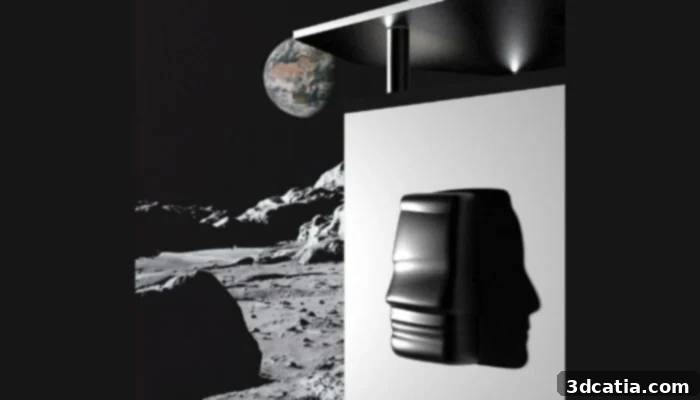 Artist's rendering of the Freedom Payload data center on the Moon's surface, showcasing its unique design.