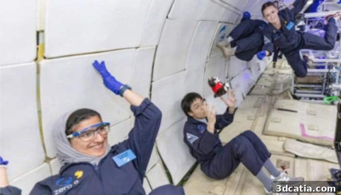 UW-Madison student engineers preparing to conduct zero-gravity 3D printing tests on a parabolic flight.