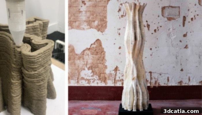 The Tree Column, a structure made from mycelium and waste