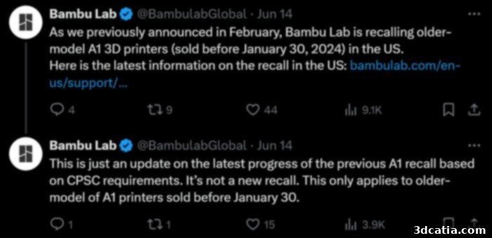 A Bambu Lab A1 3D printer, the subject of a significant safety recall.