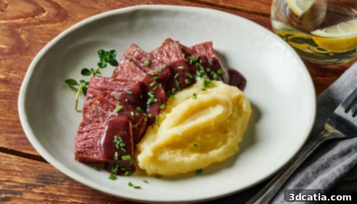 Close-up of a perfectly cooked 3D printed flank steak, showing its rich color and texture