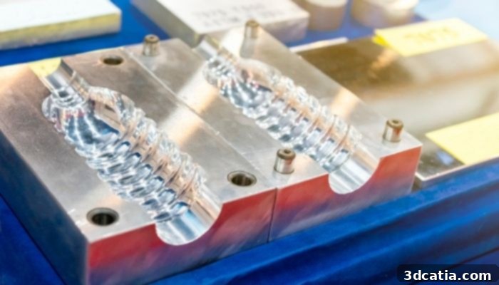 Example of a mold for the production of plastic bottles.