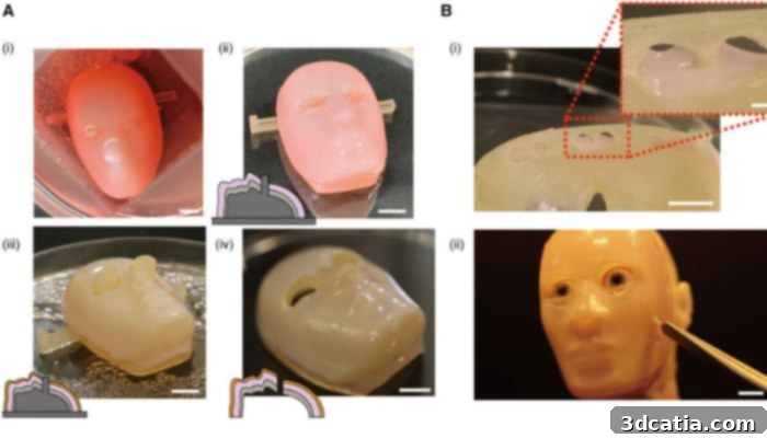 3D robot face with living skin