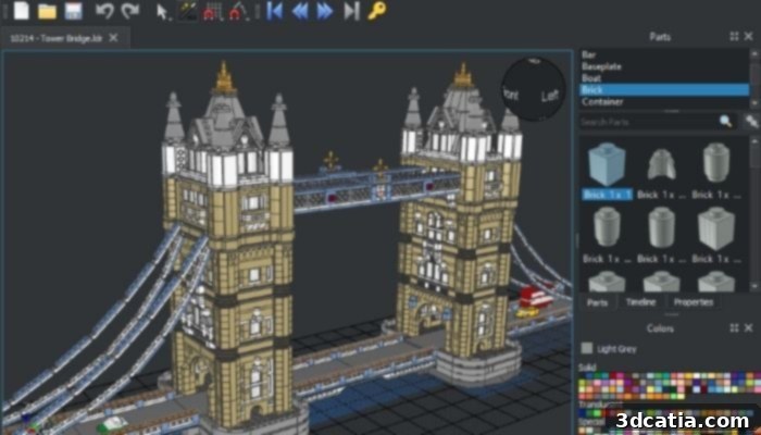 Close-up of a 3D model designed in LeoCAD, showing intricate LEGO-like brick details.