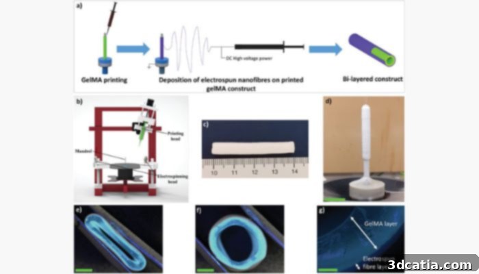Diagram illustrating the two-stage fabrication process for 3D printed blood vessels